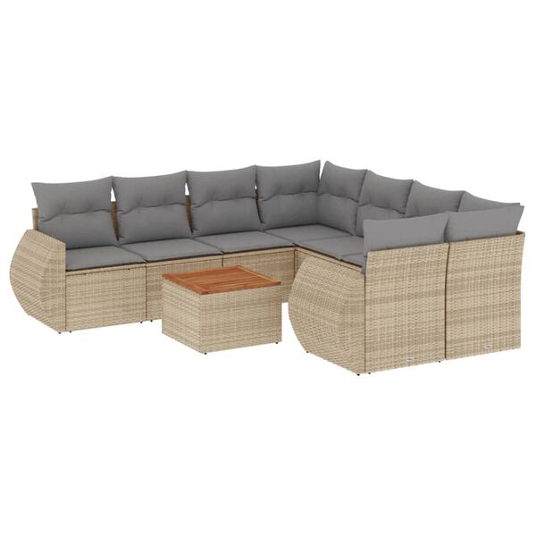 vidaXL 9-delige Loungeset met kussens poly rattan beige