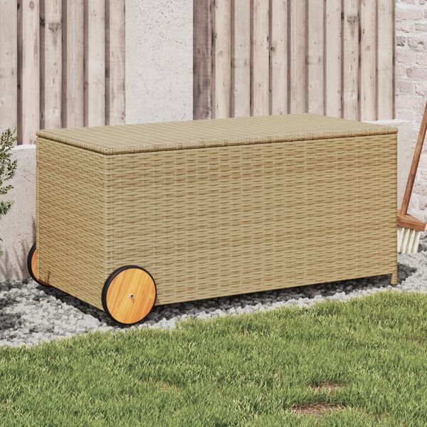vidaXL Tuinbox met wielen 190 L poly rattan gemengd beige