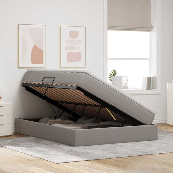vidaXL Opslag bed met matras met matras Taupe 140 x 200 cm Polyester
