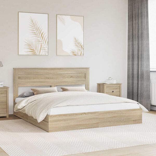vidaXL Opslag bed met lade Sonoma Eiken 180 x 200 cm Bewerkt hout