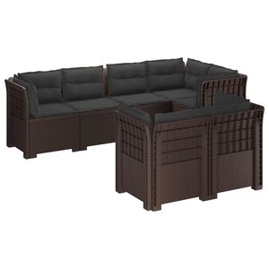 vidaXL 7-Persoons Tuinbank met Kussens Rieten Look PP Bruin