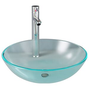 vidaXL Wastafel met kraan en pop-up afvoer mat gehard glas
