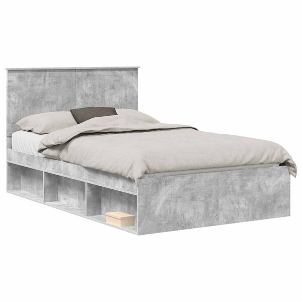 vidaXL Bedframe met hoofdeinde Beton 120 x 190 cm Massief grenenhout