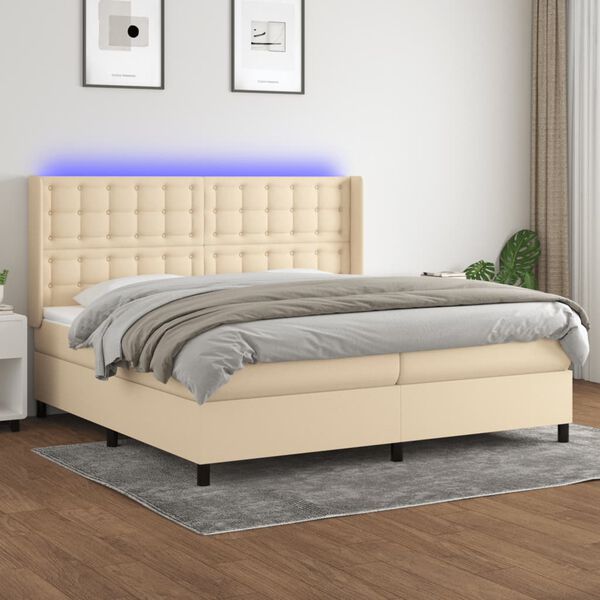 vidaXL Boxspring met matras en LED stof cr&egrave;mekleurig 200x200 cm