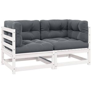 vidaXL Tuinbank 2-zits met kussens massief grenenhout wit