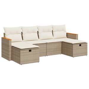 vidaXL 6-delige Loungeset met kussens poly rattan beige
