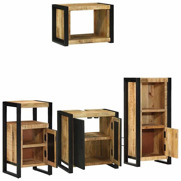 vidaXL Badkamermeubelset met plank 4 pcs Bruin Massief Mango Hout