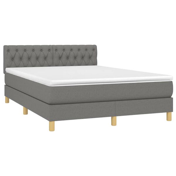 vidaXL Boxspring met matras en LED stof donkergrijs 140x200 cm