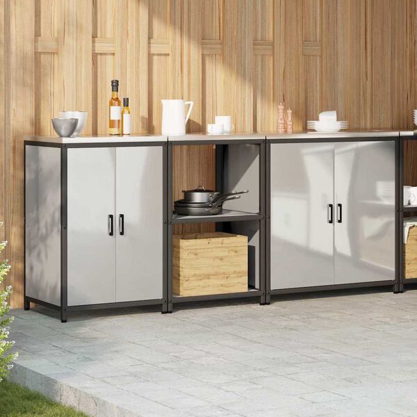 vidaXL Keukenopslag set met plank 3 pcs Zilver Gegalvaniseerd staal