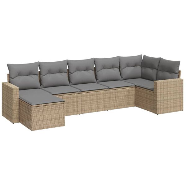 vidaXL 7-delige Loungeset met kussens poly rattan beige