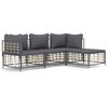 vidaXL 4-delige Loungeset met kussens poly rattan antracietkleurig
