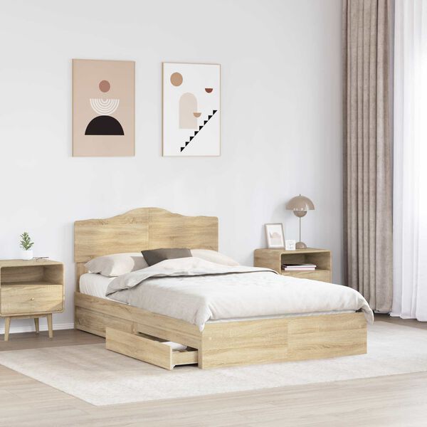 vidaXL Opslag bed met lade Sonoma Eiken 120 x 200 cm Bewerkt hout