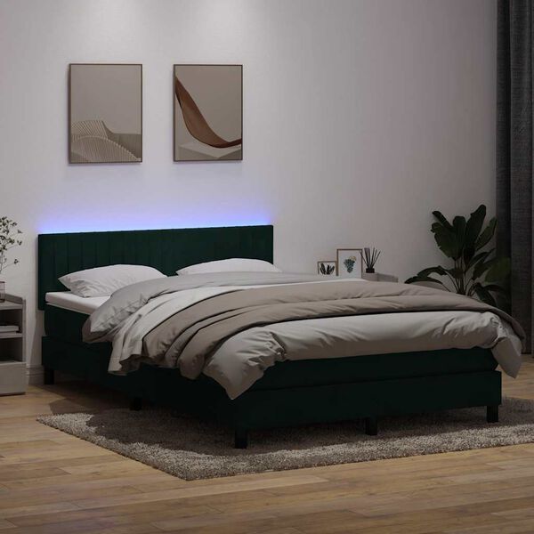 vidaXL Boxspring met matras en LED fluweel donkergroen 160x220 cm