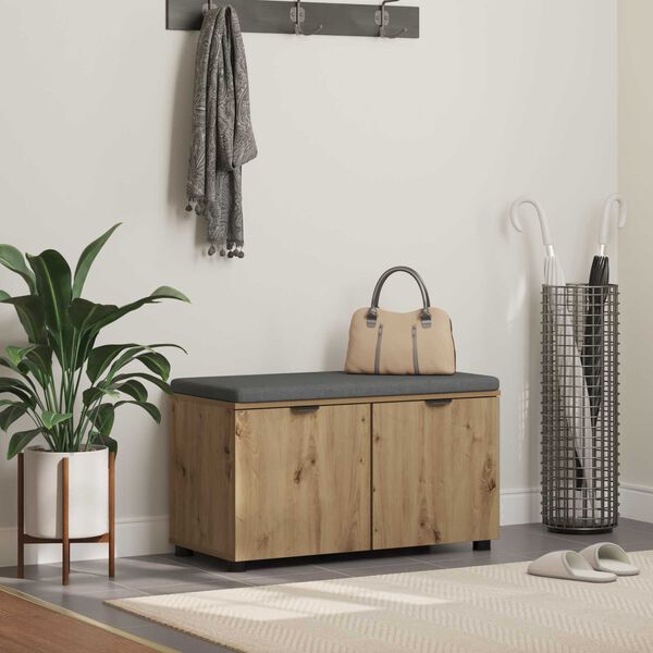 vidaXL Halbank met kussen met opslag Artisan Eiken 80 x 46 x 46 cm