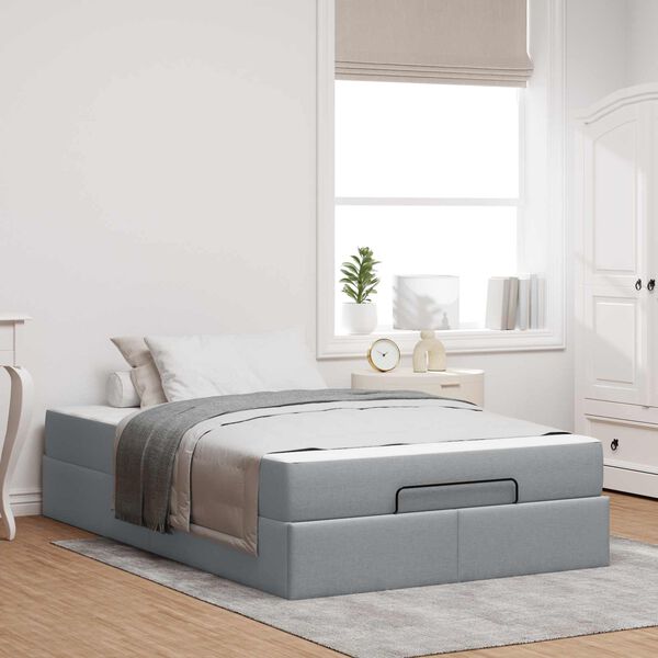 vidaXL Bedframe met matras met matras 2 pcs Lichtgrijs Stof