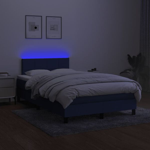 vidaXL Boxspring met matras en LED stof blauw 120x190 cm