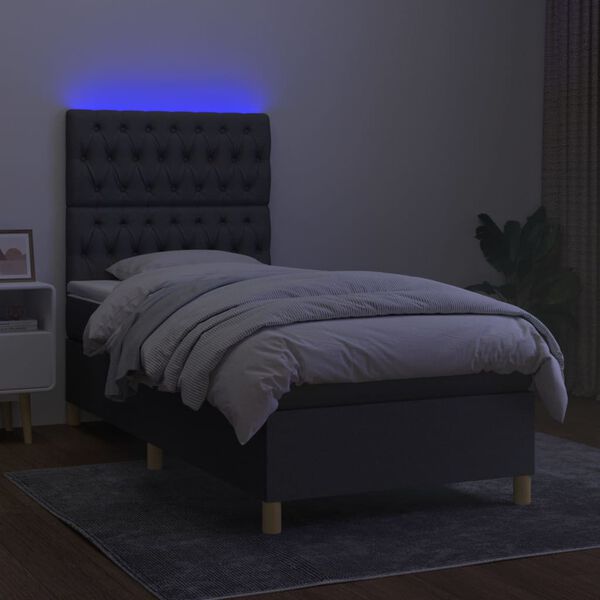 vidaXL Boxspring met matras en LED stof donkergrijs 100x200 cm