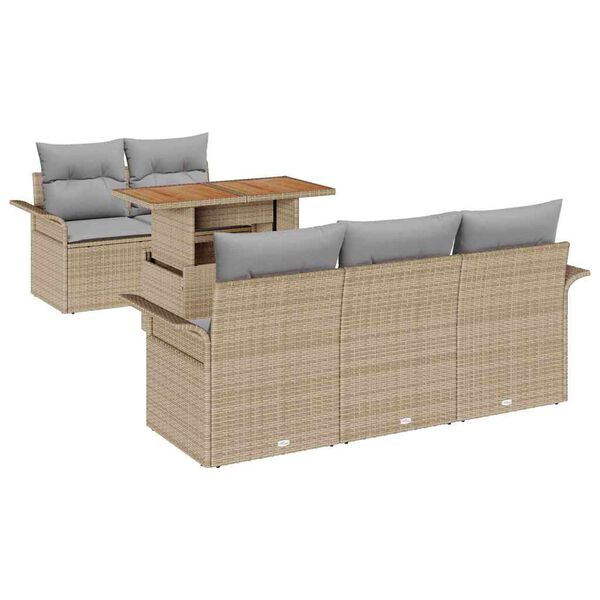vidaXL Tuin Sofa Set met opslag 6 pcs Beige Poly riet