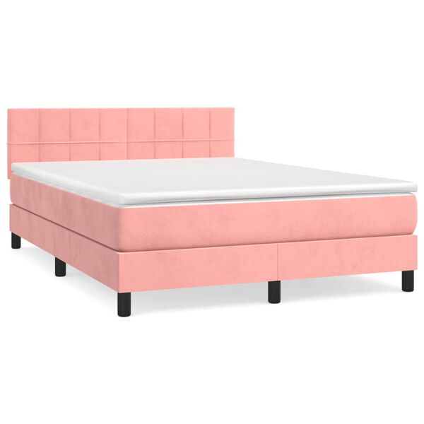 vidaXL Boxspring met matras fluweel roze 140x200 cm