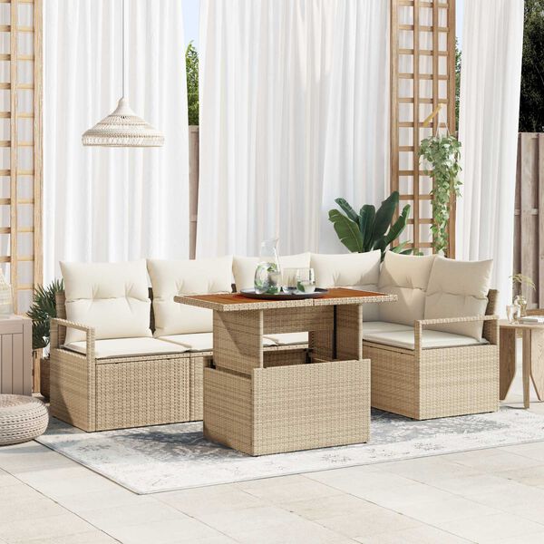 vidaXL Tuin Sofa Set met opslag 6 pcs Beige Poly riet