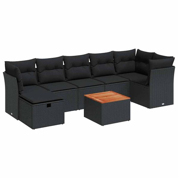 vidaXL 8-delige Loungeset met kussens poly rattan zwart
