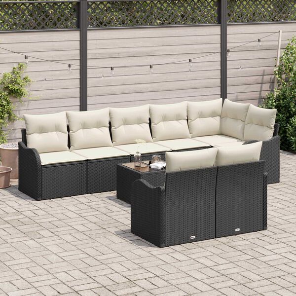 vidaXL Tuin Sofa Set met kussen 9 pcs Zwart en wit Poly riet