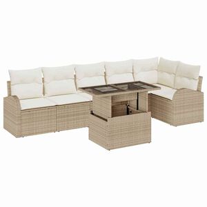 vidaXL Tuin Sofa Set met kussen met opslag 7 pcs Beige Poly riet
