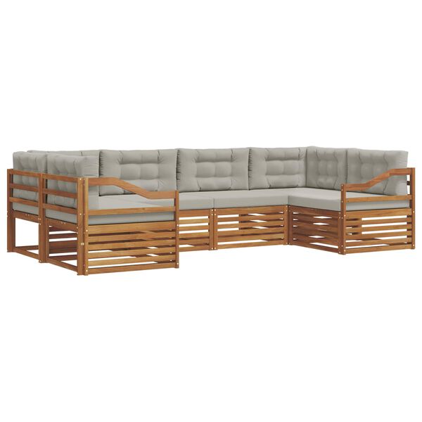 vidaXL Sofa-Sets 6 pcs Natuurlijk en Lichtgrijs Massief Acaciahout