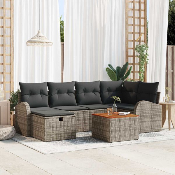 vidaXL Tuin Sofa Set met kussen met opslag 7 pcs Grijs Poly riet