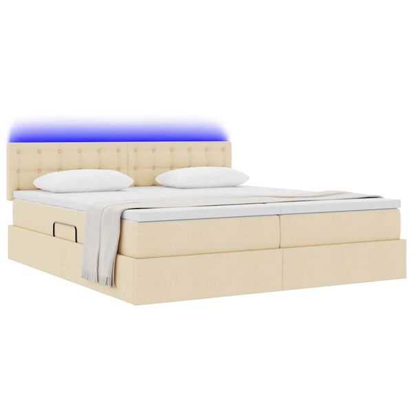 vidaXL Bed met LED-striplichten met hoofdeinde Cr&egrave;me 180 x 200 cm Stof