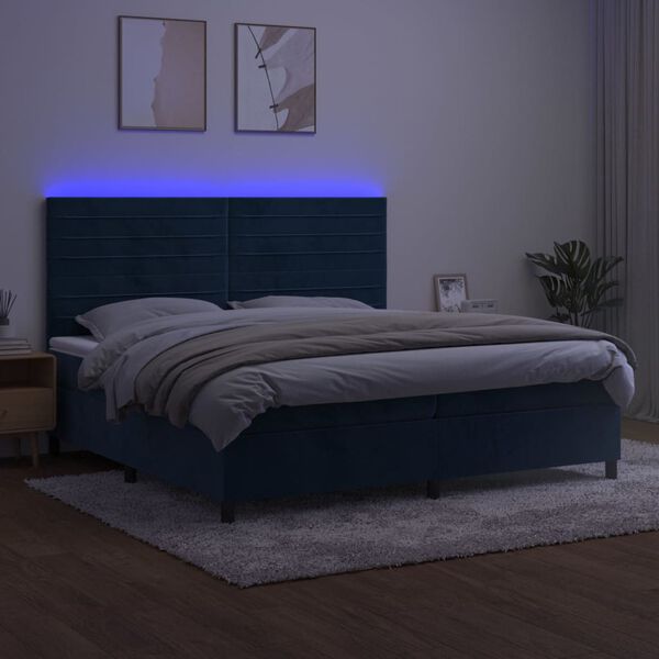 vidaXL Boxspring met matras en LED fluweel donkerblauw 200x200 cm