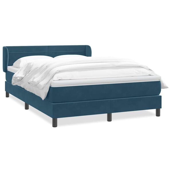 vidaXL Boxspring met matras fluweel donkerblauw 140x220 cm