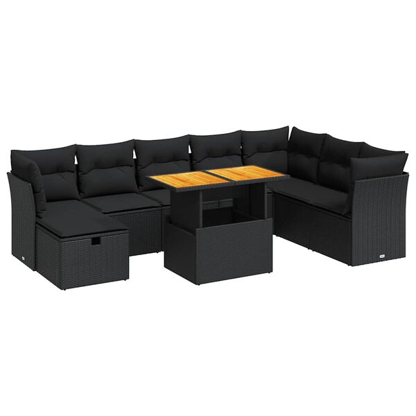 vidaXL 9-delige Loungeset met kussens poly rattan acacia zwart