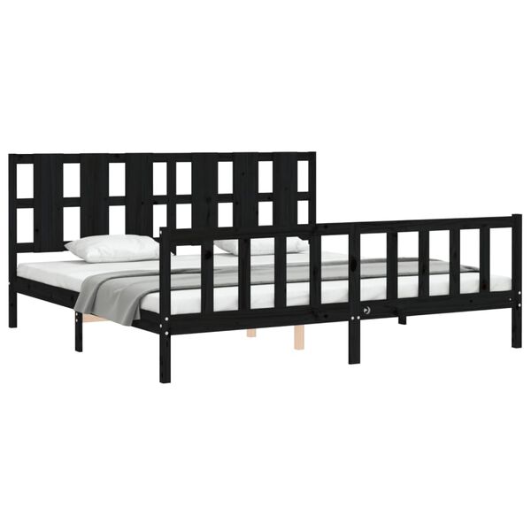 vidaXL Bedframe met hoofdbord massief hout zwart 200x200 cm