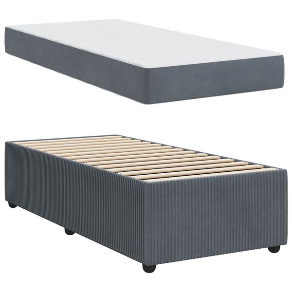 vidaXL Bedframe met matras Donkergrijs 90 x 200 cm Stof