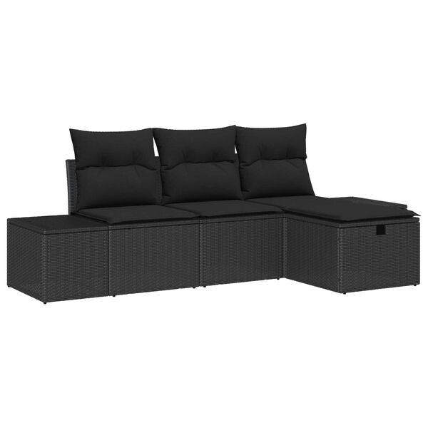 vidaXL Bankstel met kussen 4 pcs poly rattan