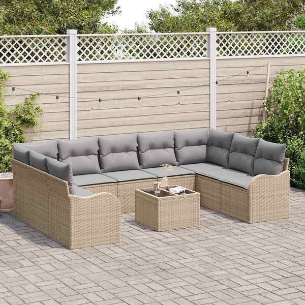 vidaXL Tuin Sofa Set 10 pcs Beige poly rattan