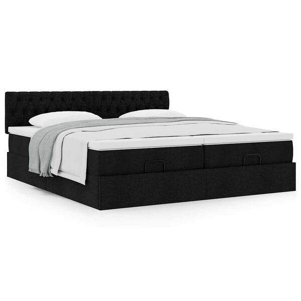 vidaXL Ottoman bed met matrassen 180x200cm stof zwart