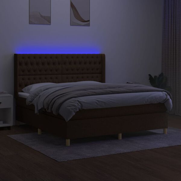 vidaXL Boxspring met matras en LED stof donkerbruin 160x200 cm