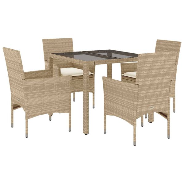 vidaXL 5-delige Tuinset met kussens poly rattan en glas beige