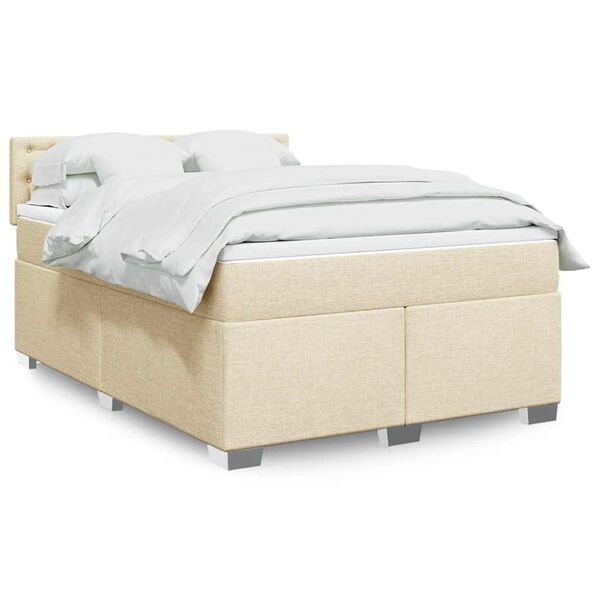vidaXL Boxspring met matras stof cr&egrave;mekleurig 140x190 cm