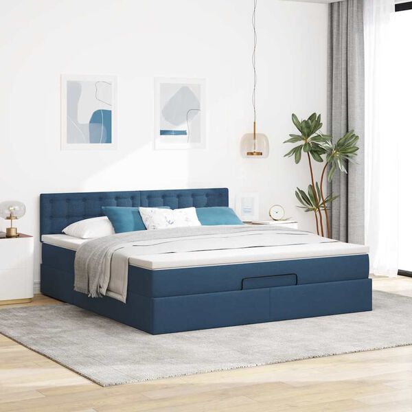 vidaXL Ottoman bed met matras en LED's 160x200cm stof blauw