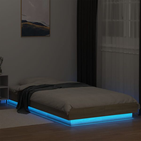 vidaXL Bedframe met LED-verlichting sonoma eikenkleurig 100x200 cm
