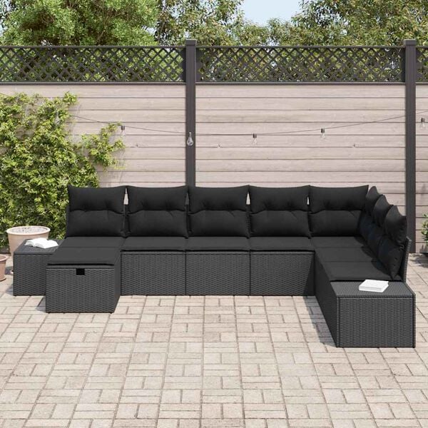 vidaXL Tuin Sofa Set met kussen 8 pcs Zwart Poly riet