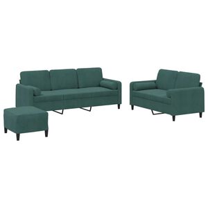 vidaXL 3-delige Loungeset met kussens fluweel donkergroen