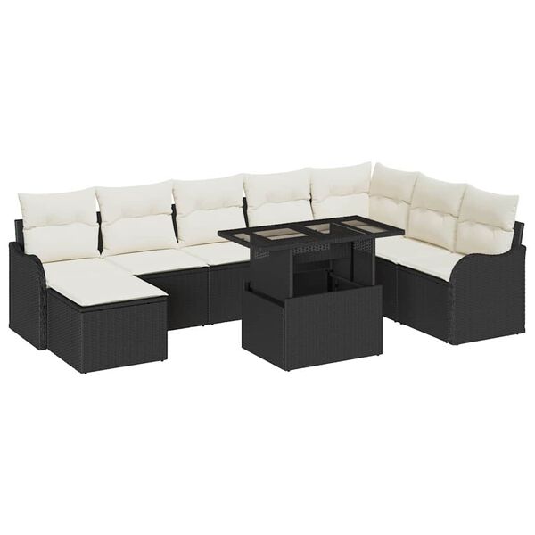 vidaXL Tuin Sofa Set met kussen 9 pcs Zwart Poly riet