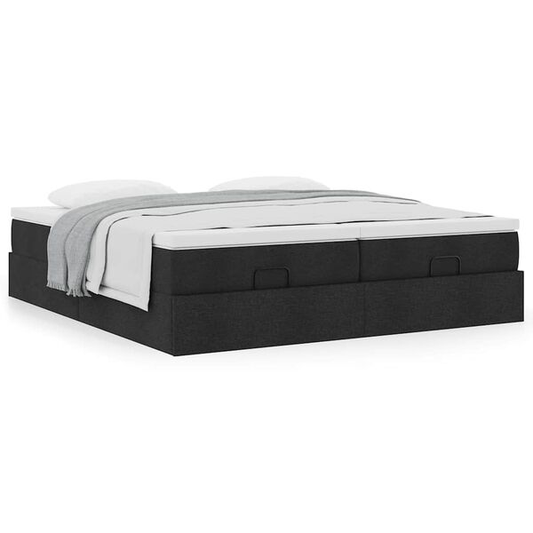 vidaXL Ottoman bed met matrassen 200x200cm stof zwart