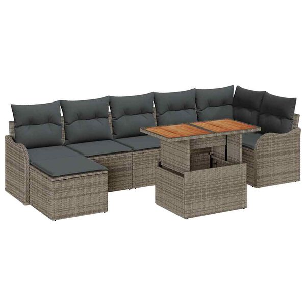 vidaXL Tuin Sofa Set met opslag 8 pcs Grijs Poly riet