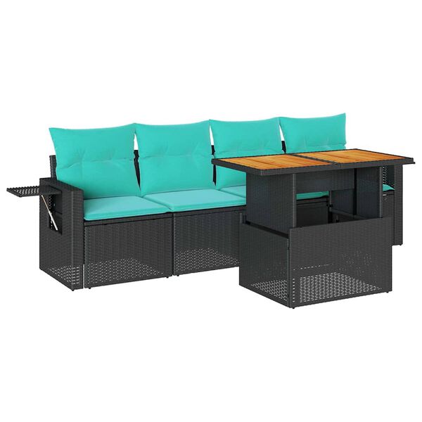 vidaXL 5-delige Loungeset met kussens poly rattan zwart