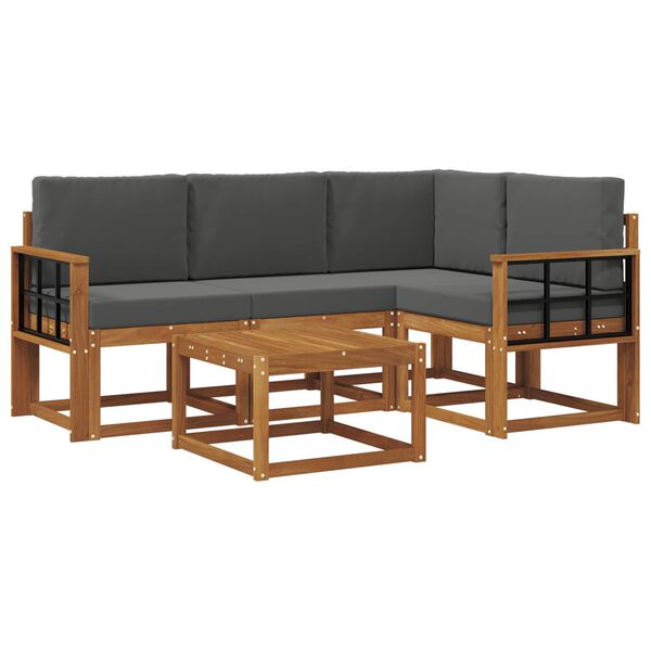 vidaXL Buiten bankenset met kussen 5 pcs Natuurlijk en Antraciet